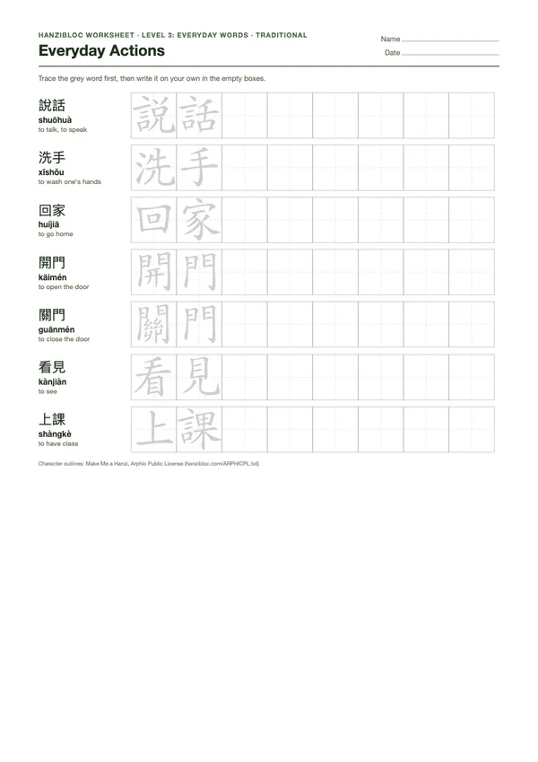 Preview of the Everyday Actions worksheet
