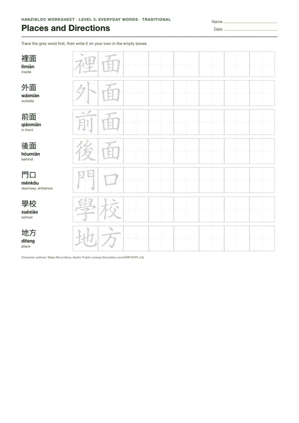 Preview of the Places and Directions worksheet