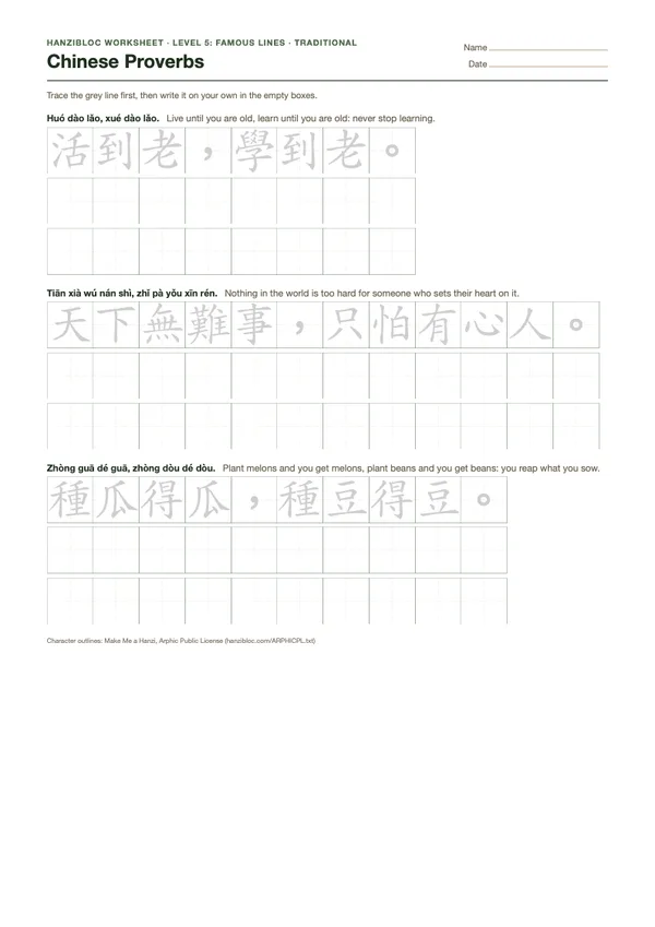 Preview of the Chinese Proverbs worksheet