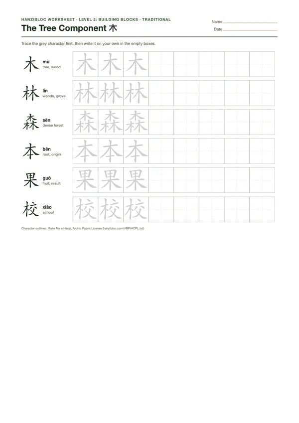 Preview of the The Tree Component 木 worksheet